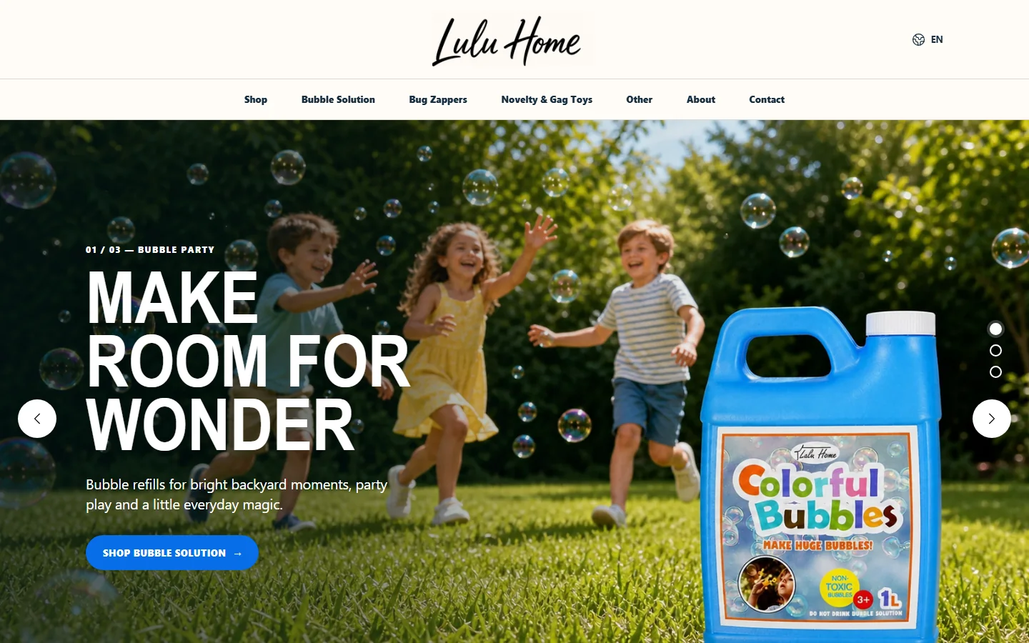 SellerOS 生成并上线的 Lulu Home 英文品牌独立站首页